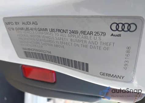 2019 Audi A5 45 Premium z USA, uszkodzony, nr VIN WAUBNCF55KA022794